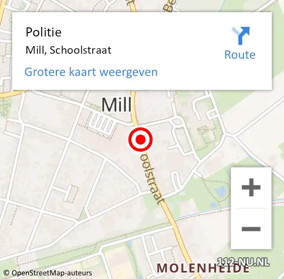 Locatie op kaart van de 112 melding: Politie Mill, Schoolstraat op 27 juli 2018 12:09