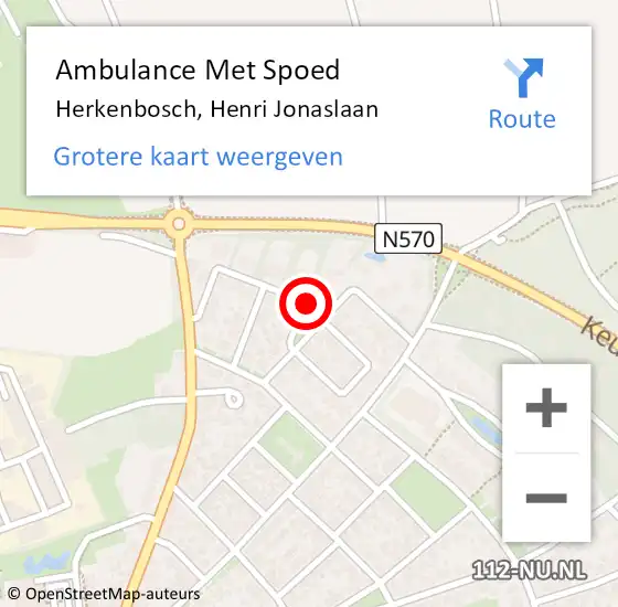 Locatie op kaart van de 112 melding: Ambulance Met Spoed Naar Herkenbosch, Henri Jonaslaan op 27 juli 2018 12:36