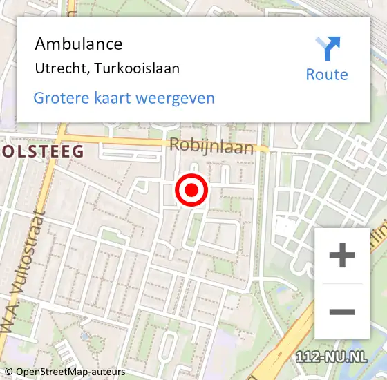 Locatie op kaart van de 112 melding: Ambulance Utrecht, Turkooislaan op 27 juli 2018 13:43