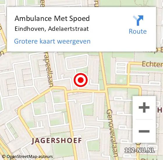 Locatie op kaart van de 112 melding: Ambulance Met Spoed Naar Eindhoven, Adelaertstraat op 27 juli 2018 14:46