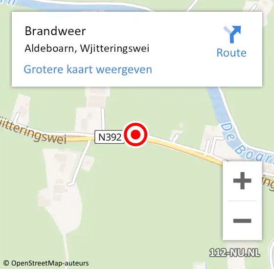 Locatie op kaart van de 112 melding: Brandweer Aldeboarn, Wjitteringswei op 27 juli 2018 15:37