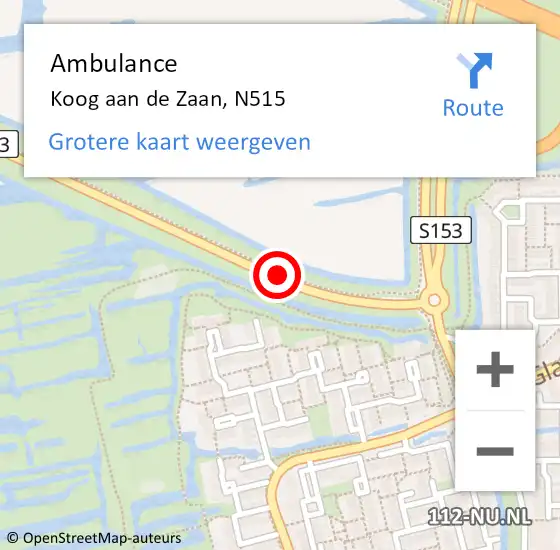 Locatie op kaart van de 112 melding: Ambulance Koog aan de Zaan, N515 op 27 juli 2018 15:48