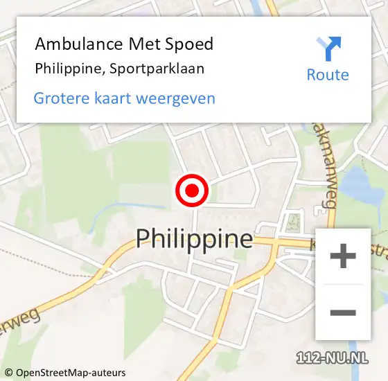 Locatie op kaart van de 112 melding: Ambulance Met Spoed Naar Philippine, Sportparklaan op 27 juli 2018 16:09
