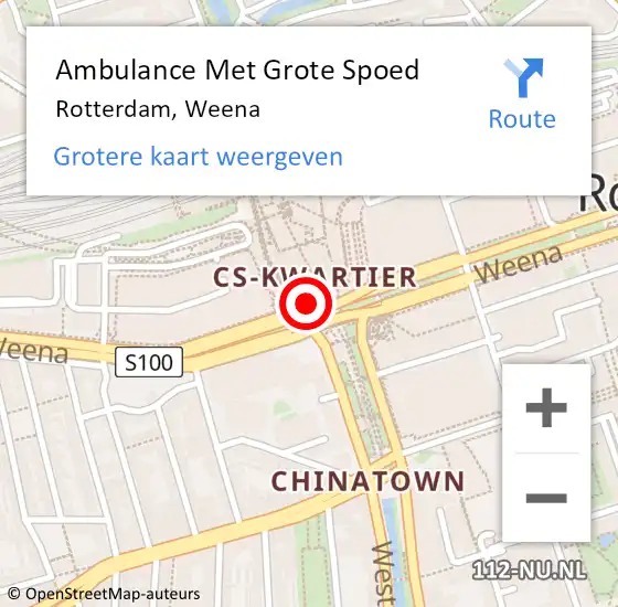 Locatie op kaart van de 112 melding: Ambulance Met Grote Spoed Naar Rotterdam, Weena op 27 juli 2018 16:56