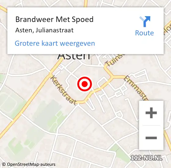 Locatie op kaart van de 112 melding: Brandweer Met Spoed Naar Asten, Julianastraat op 27 juli 2018 16:59