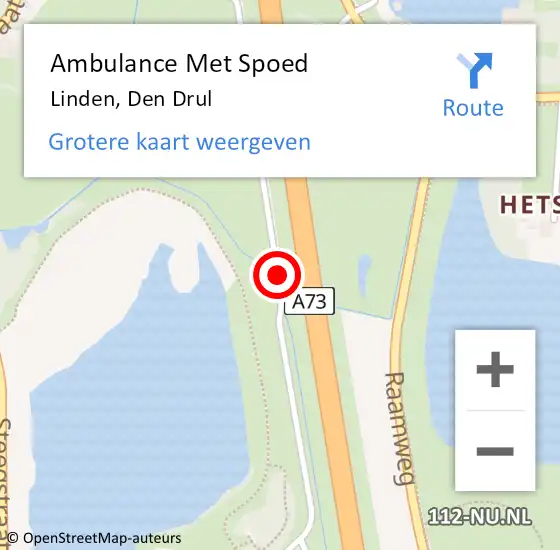 Locatie op kaart van de 112 melding: Ambulance Met Spoed Naar Linden, Den Drul op 27 juli 2018 17:12