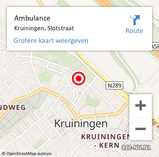 Locatie op kaart van de 112 melding: Ambulance Kruiningen, Slotstraat op 27 juli 2018 18:42