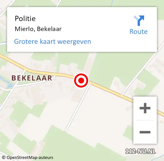 Locatie op kaart van de 112 melding: Politie Mierlo, Bekelaar op 27 juli 2018 18:54