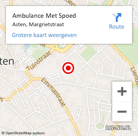 Locatie op kaart van de 112 melding: Ambulance Met Spoed Naar Asten, Margrietstraat op 27 juli 2018 19:43