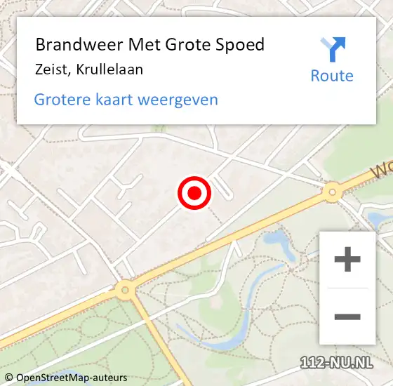 Locatie op kaart van de 112 melding: Brandweer Met Grote Spoed Naar Zeist, Krullelaan op 27 juli 2018 19:49