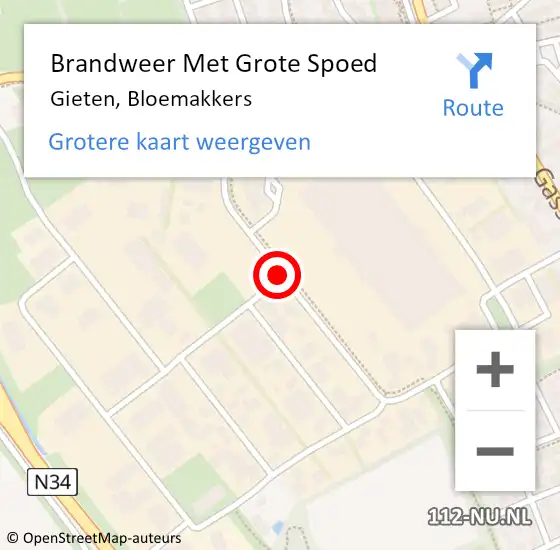 Locatie op kaart van de 112 melding: Brandweer Met Grote Spoed Naar Gieten, Bloemakkers op 27 juli 2018 19:55