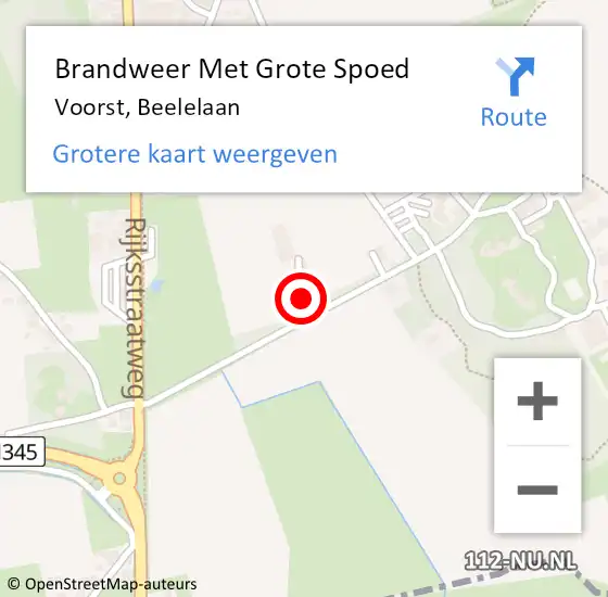 Locatie op kaart van de 112 melding: Brandweer Met Grote Spoed Naar Voorst, Beelelaan op 27 juli 2018 20:05