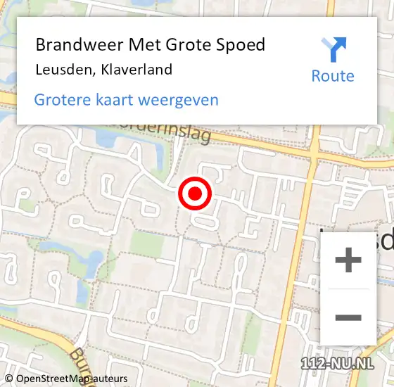 Locatie op kaart van de 112 melding: Brandweer Met Grote Spoed Naar Leusden, Klaverland op 27 juli 2018 20:05