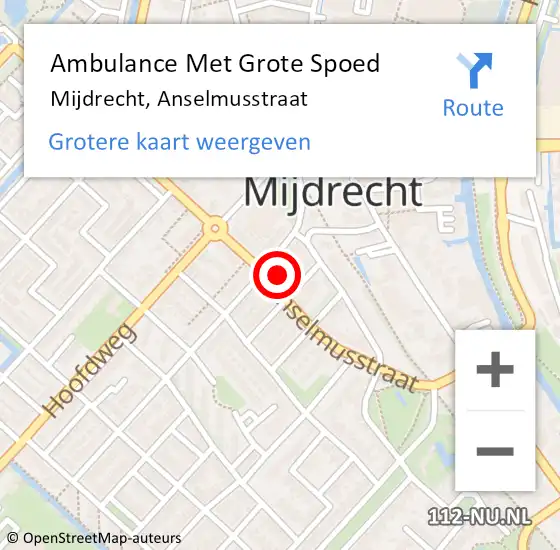 Locatie op kaart van de 112 melding: Ambulance Met Grote Spoed Naar Mijdrecht, Anselmusstraat op 27 juli 2018 20:06