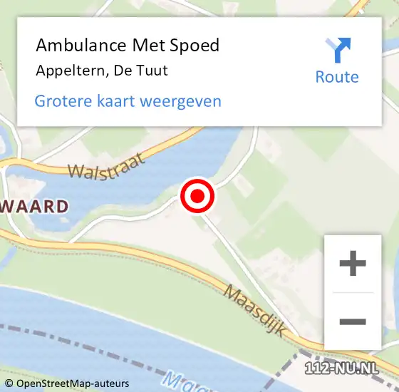 Locatie op kaart van de 112 melding: Ambulance Met Spoed Naar Appeltern, De Tuut op 27 juli 2018 20:24
