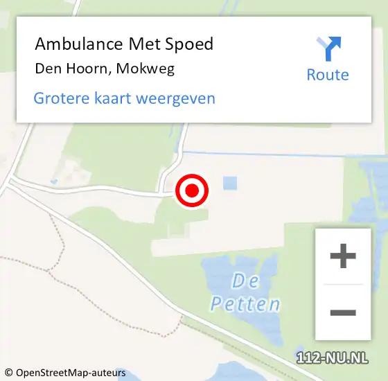 Locatie op kaart van de 112 melding: Ambulance Met Spoed Naar Den Hoorn, Mokweg op 27 juli 2018 20:29
