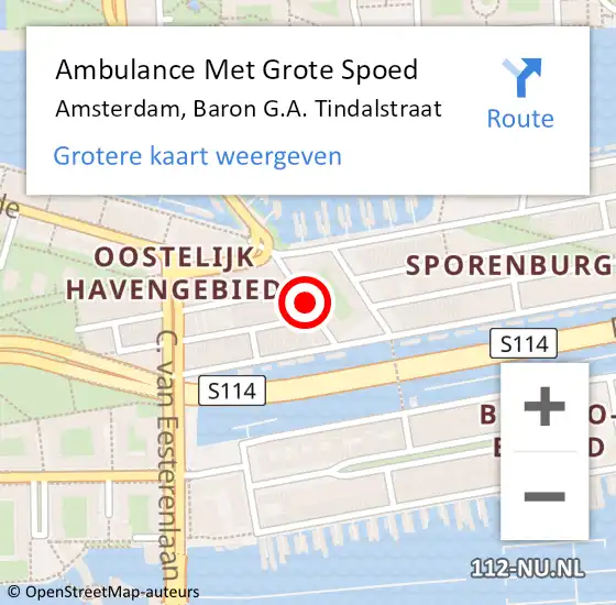 Locatie op kaart van de 112 melding: Ambulance Met Grote Spoed Naar Amsterdam, Baron G.A. Tindalstraat op 27 juli 2018 21:08