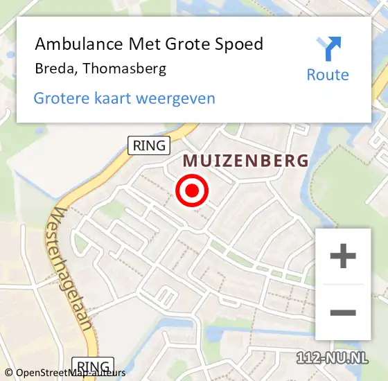 Locatie op kaart van de 112 melding: Ambulance Met Grote Spoed Naar Breda, Thomasberg op 27 juli 2018 22:11