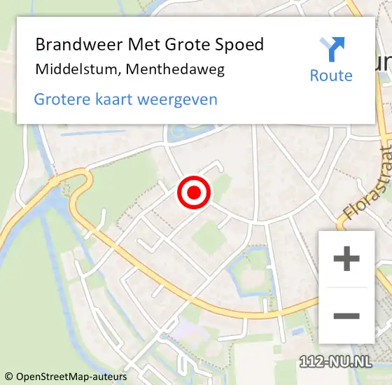 Locatie op kaart van de 112 melding: Brandweer Met Grote Spoed Naar Middelstum, Menthedaweg op 27 juli 2018 22:48