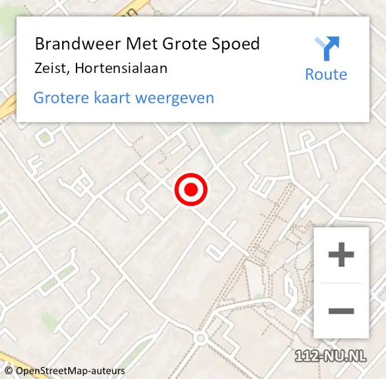 Locatie op kaart van de 112 melding: Brandweer Met Grote Spoed Naar Zeist, Hortensialaan op 27 juli 2018 23:09