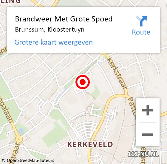 Locatie op kaart van de 112 melding: Brandweer Met Grote Spoed Naar Brunssum, Kloostertuyn op 27 juli 2018 23:48