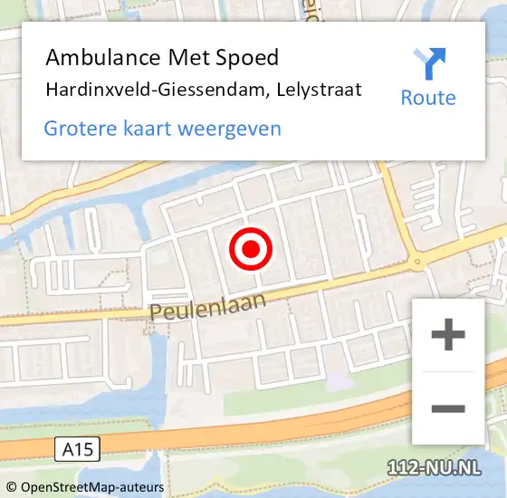 Locatie op kaart van de 112 melding: Ambulance Met Spoed Naar Hardinxveld-Giessendam, Lelystraat op 28 juli 2018 00:50