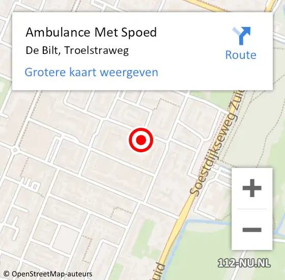 Locatie op kaart van de 112 melding: Ambulance Met Spoed Naar De Bilt, Troelstraweg op 28 juli 2018 01:12