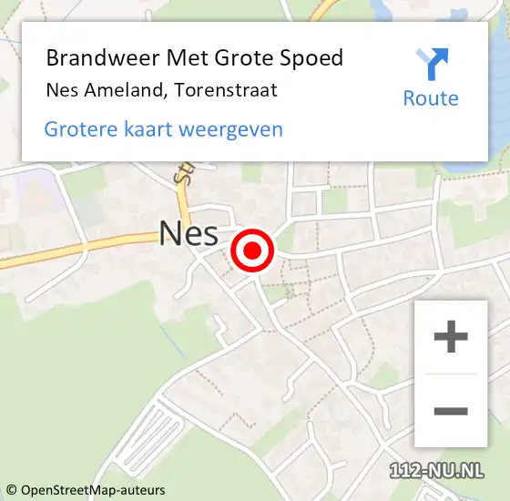 Locatie op kaart van de 112 melding: Brandweer Met Grote Spoed Naar Nes Ameland, Torenstraat op 28 juli 2018 01:15