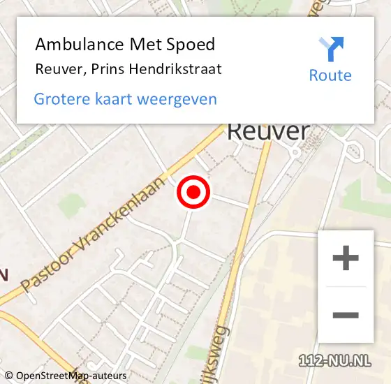 Locatie op kaart van de 112 melding: Ambulance Met Spoed Naar Reuver, Prins Hendrikstraat op 28 juli 2018 02:44