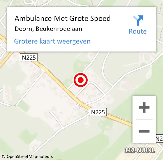 Locatie op kaart van de 112 melding: Ambulance Met Grote Spoed Naar Doorn, Beukenrodelaan op 28 juli 2018 03:11