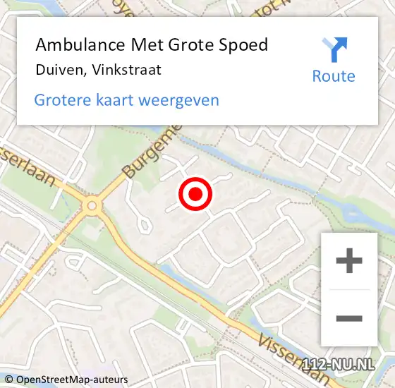 Locatie op kaart van de 112 melding: Ambulance Met Grote Spoed Naar Duiven, Vinkstraat op 28 juli 2018 04:33
