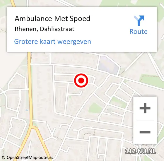 Locatie op kaart van de 112 melding: Ambulance Met Spoed Naar Rhenen, Dahliastraat op 28 juli 2018 04:39