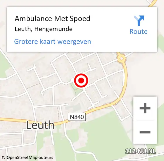 Locatie op kaart van de 112 melding: Ambulance Met Spoed Naar Leuth, Hengemunde op 28 juli 2018 06:50