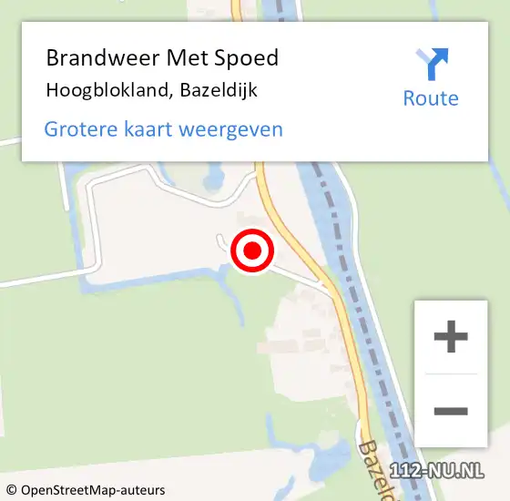 Locatie op kaart van de 112 melding: Brandweer Met Spoed Naar Hoogblokland, Bazeldijk op 28 juli 2018 07:18