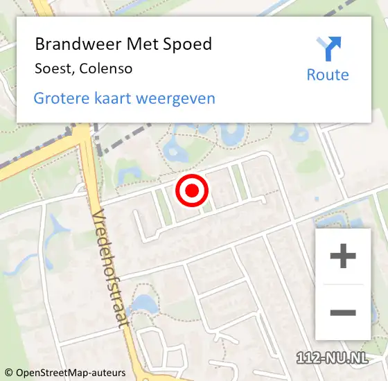 Locatie op kaart van de 112 melding: Brandweer Met Spoed Naar Soest, Colenso op 28 juli 2018 07:18