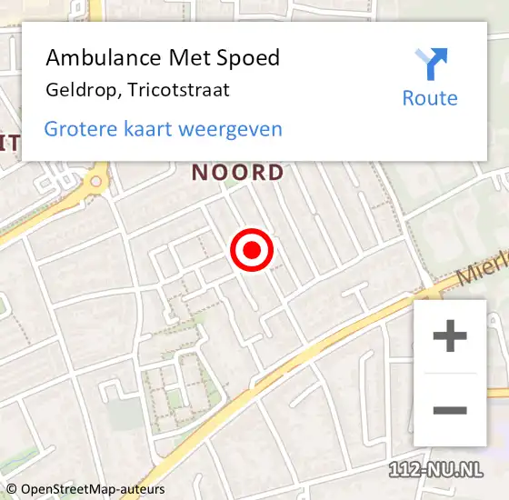 Locatie op kaart van de 112 melding: Ambulance Met Spoed Naar Geldrop, Tricotstraat op 28 juli 2018 08:38