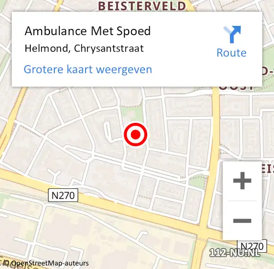 Locatie op kaart van de 112 melding: Ambulance Met Spoed Naar Helmond, Chrysantstraat op 28 juli 2018 09:38