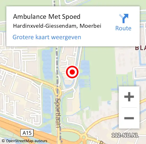 Locatie op kaart van de 112 melding: Ambulance Met Spoed Naar Hardinxveld-Giessendam, Moerbei op 28 juli 2018 10:03
