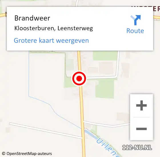 Locatie op kaart van de 112 melding: Brandweer Kloosterburen, Leensterweg op 28 juli 2018 10:45