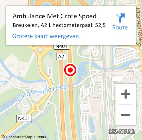 Locatie op kaart van de 112 melding: Ambulance Met Grote Spoed Naar Breukelen, A2 Re hectometerpaal: 46,1 op 28 juli 2018 11:31