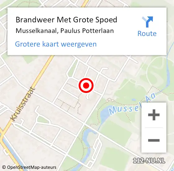 Locatie op kaart van de 112 melding: Brandweer Met Grote Spoed Naar Musselkanaal, Paulus Potterlaan op 28 juli 2018 11:56