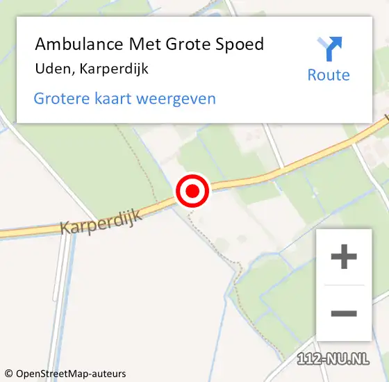 Locatie op kaart van de 112 melding: Ambulance Met Grote Spoed Naar Uden, Karperdijk op 28 juli 2018 12:11