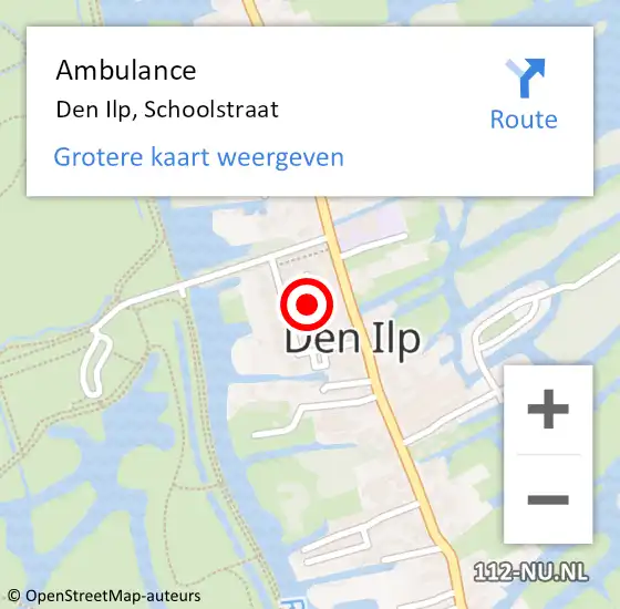 Locatie op kaart van de 112 melding: Ambulance Den Ilp, Schoolstraat op 28 juli 2018 12:11