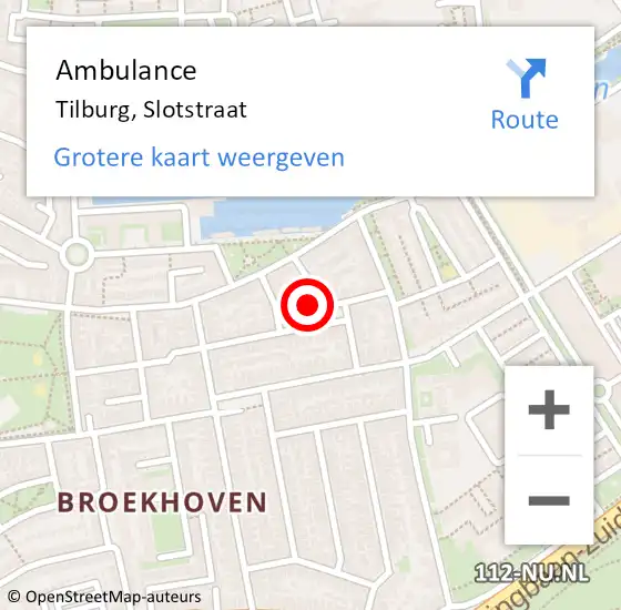 Locatie op kaart van de 112 melding: Ambulance Tilburg, Slotstraat op 4 maart 2014 11:31