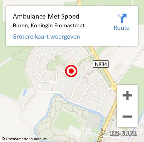 Locatie op kaart van de 112 melding: Ambulance Met Spoed Naar Buren, Koningin Emmastraat op 28 juli 2018 12:50