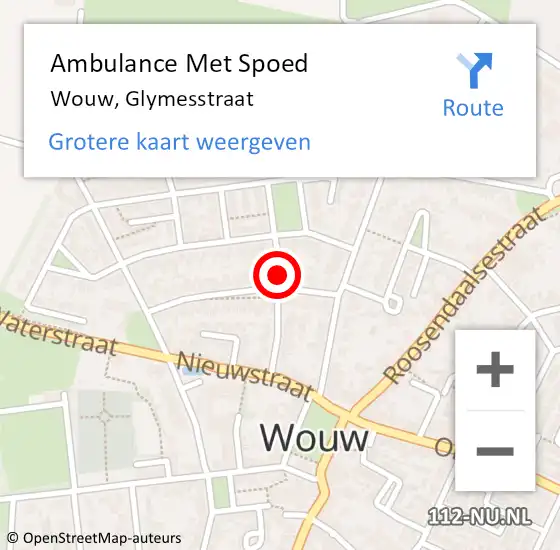 Locatie op kaart van de 112 melding: Ambulance Met Spoed Naar Wouw, Glymesstraat op 28 juli 2018 13:15