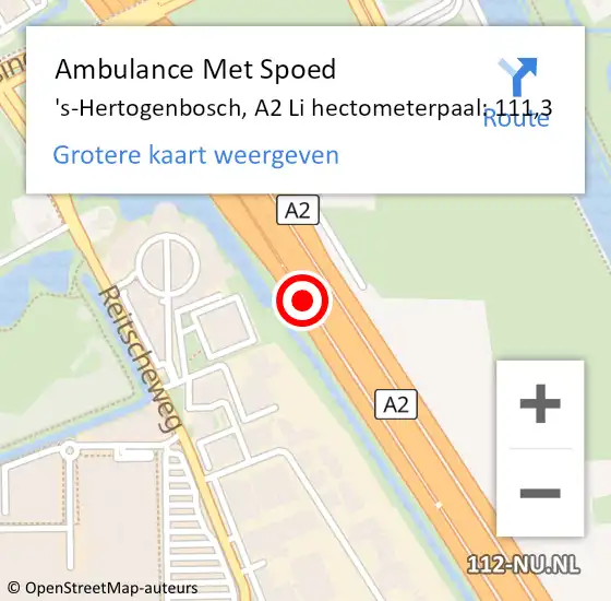 Locatie op kaart van de 112 melding: Ambulance Met Spoed Naar 's-Hertogenbosch, A2 Li hectometerpaal: 119,0 op 28 juli 2018 14:25