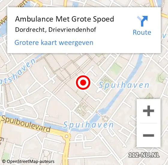 Locatie op kaart van de 112 melding: Ambulance Met Grote Spoed Naar Dordrecht, Drievriendenhof op 28 juli 2018 14:47