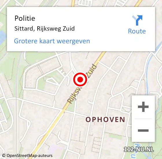 Locatie op kaart van de 112 melding: Politie Sittard, Rijksweg Zuid op 28 juli 2018 16:02