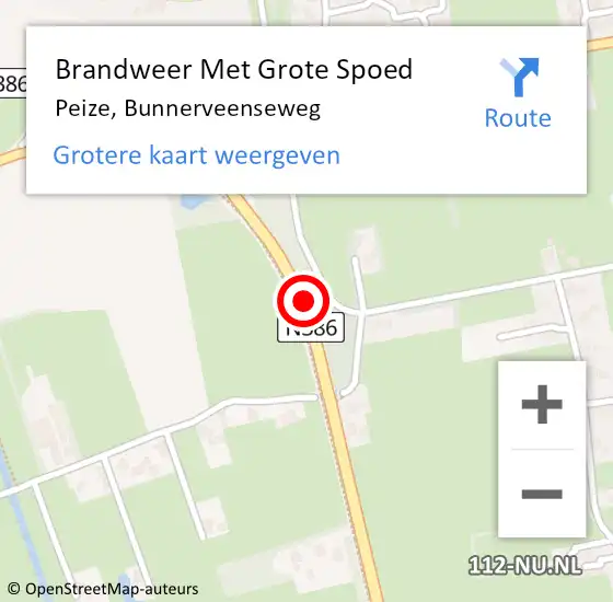 Locatie op kaart van de 112 melding: Brandweer Met Grote Spoed Naar Peize, Bunnerveenseweg op 28 juli 2018 16:52